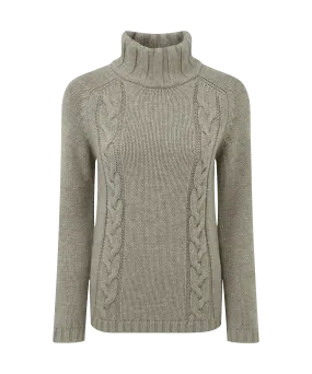 Merino Cable Roll Neck - Mink