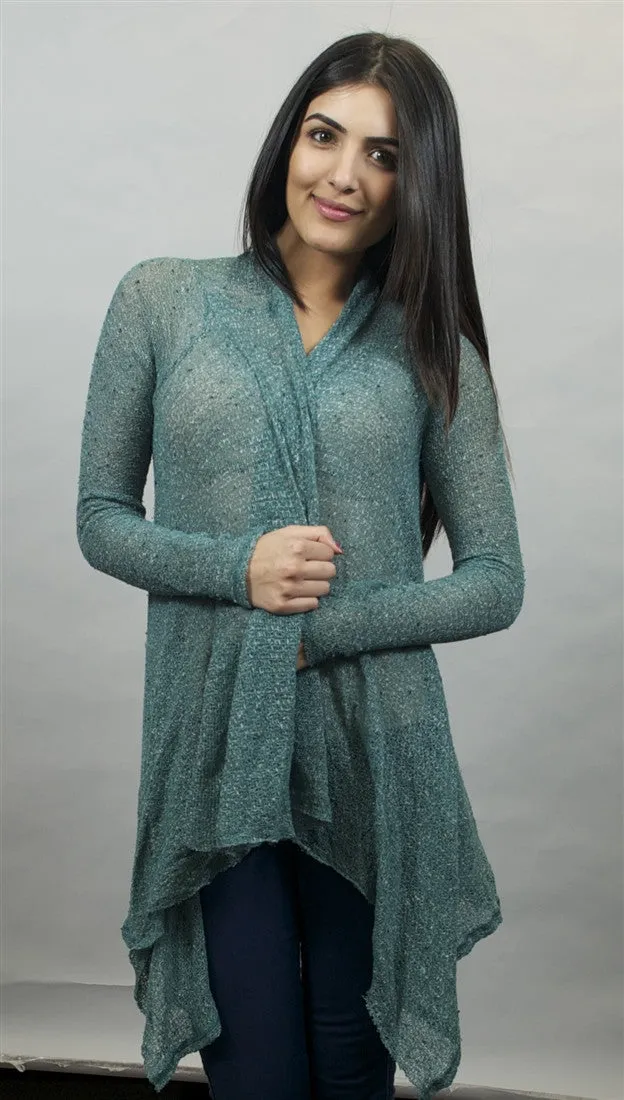 Michael Lauren Issac Long Sleeved Cardigan in Topaz Green