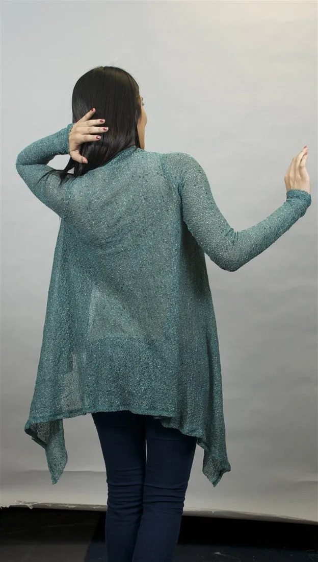 Michael Lauren Issac Long Sleeved Cardigan in Topaz Green