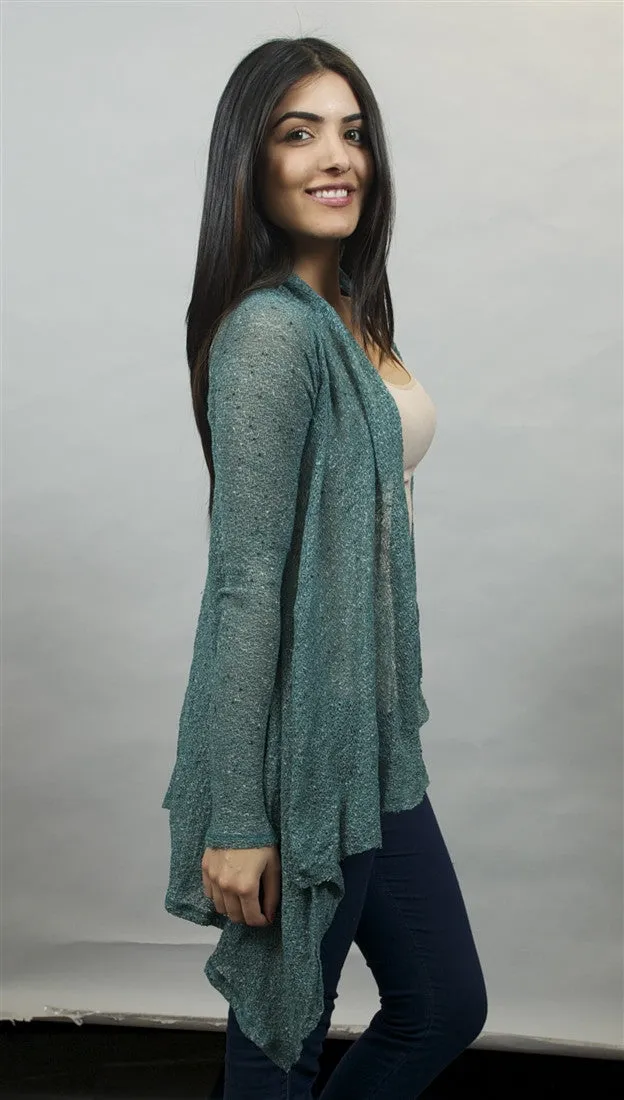 Michael Lauren Issac Long Sleeved Cardigan in Topaz Green