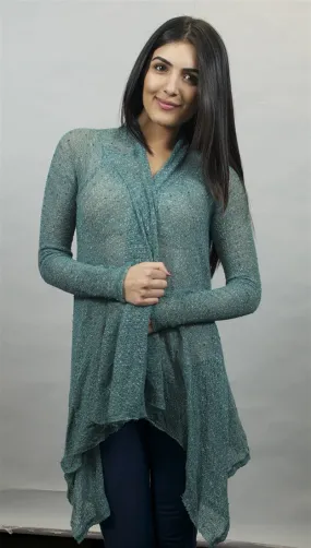 Michael Lauren Issac Long Sleeved Cardigan in Topaz Green