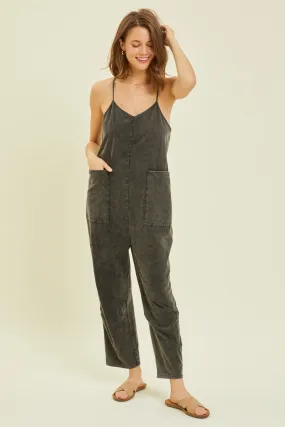 Mineral-Washed Oversized Jumpsuit with Pockets