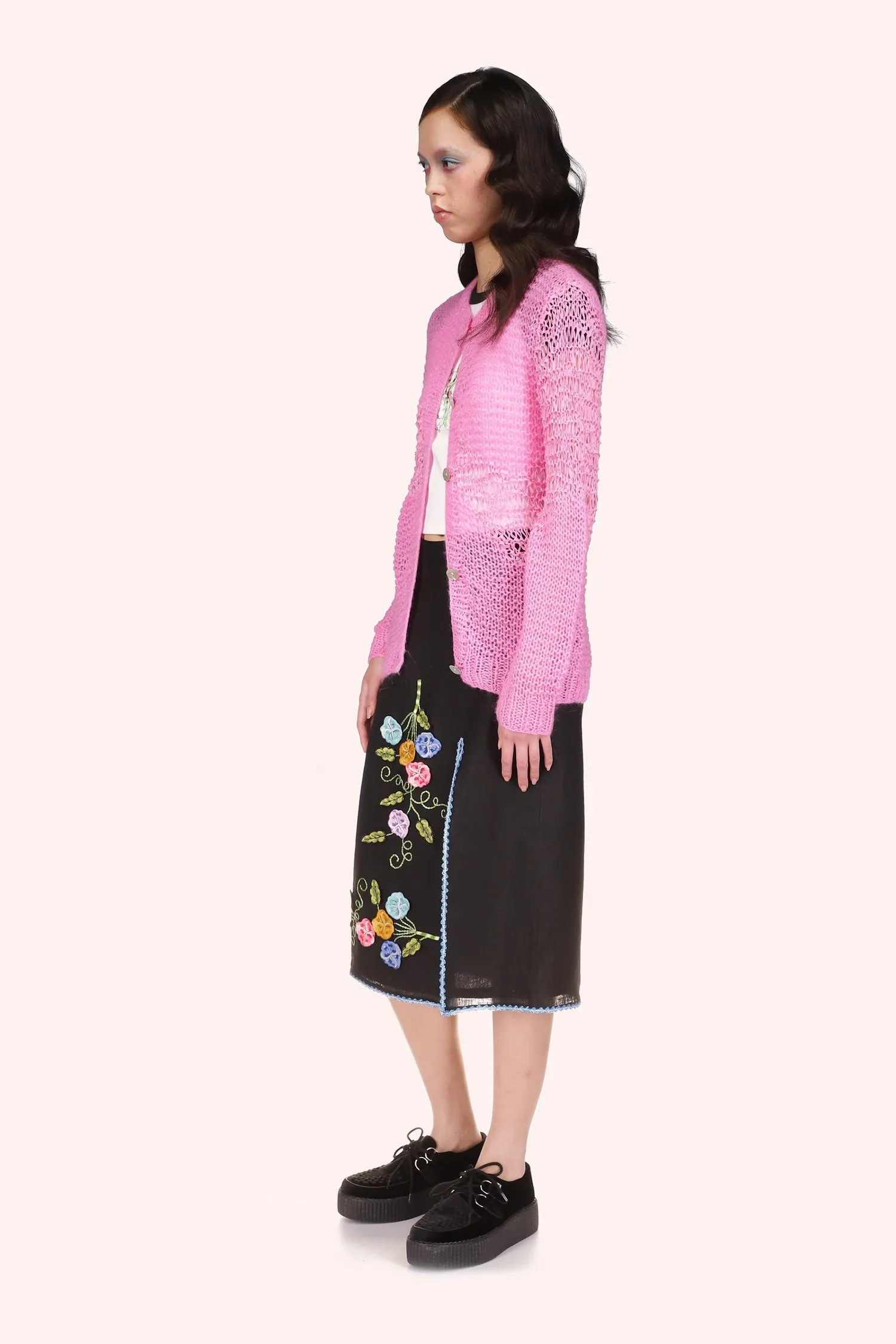 Mohair Tape Yarn Knit Cardigan