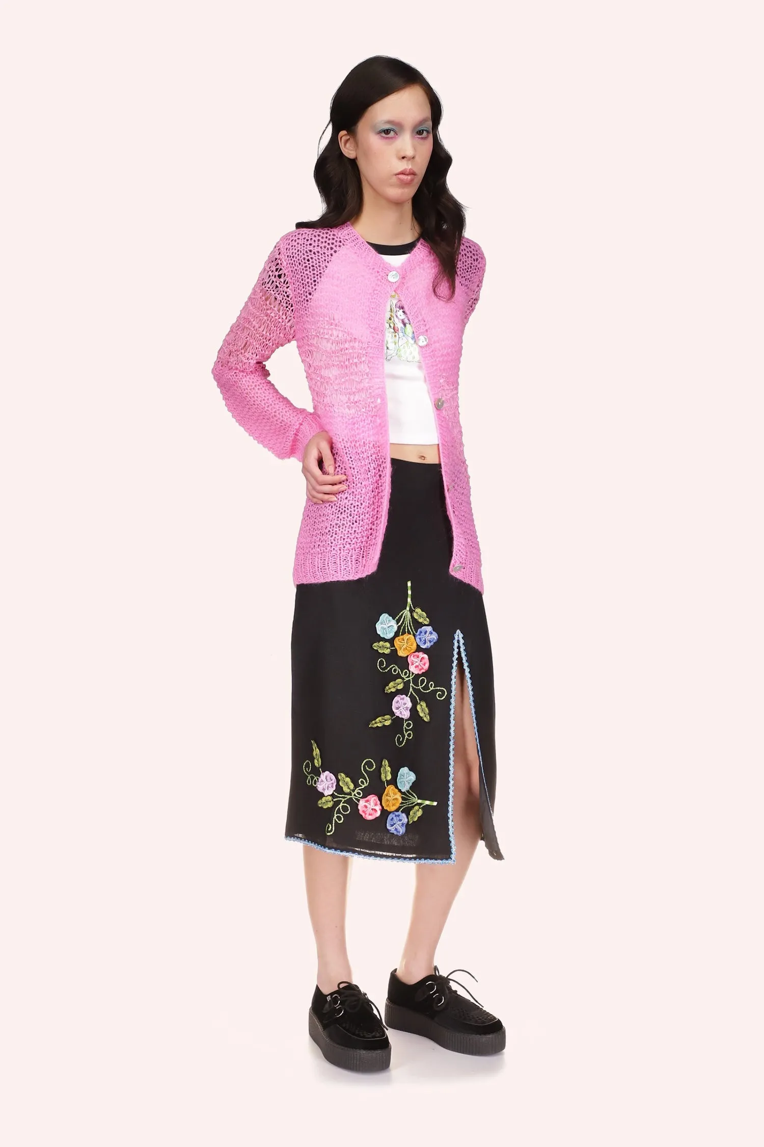 Mohair Tape Yarn Knit Cardigan