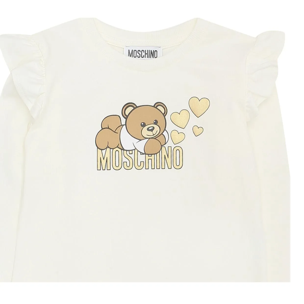 Moschino Kids Printed Logo Ivory Long Sleeve T-Shirt