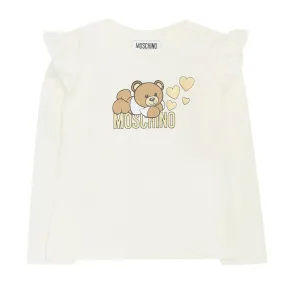 Moschino Kids Printed Logo Ivory Long Sleeve T-Shirt