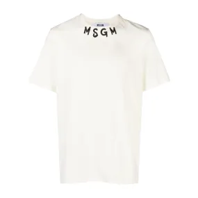 MSGM Brushstroke Collar Logo Ivory T-Shirt