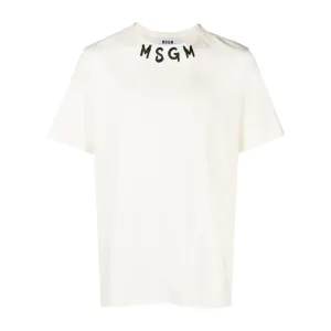 MSGM Brushstroke Collar Logo Ivory T-Shirt