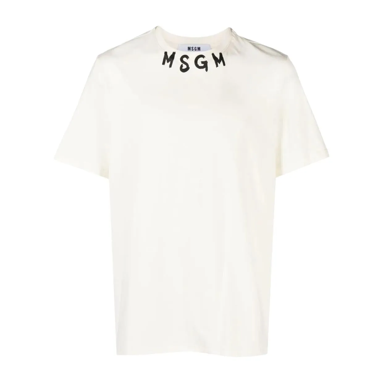 MSGM Brushstroke Collar Logo Ivory T-Shirt