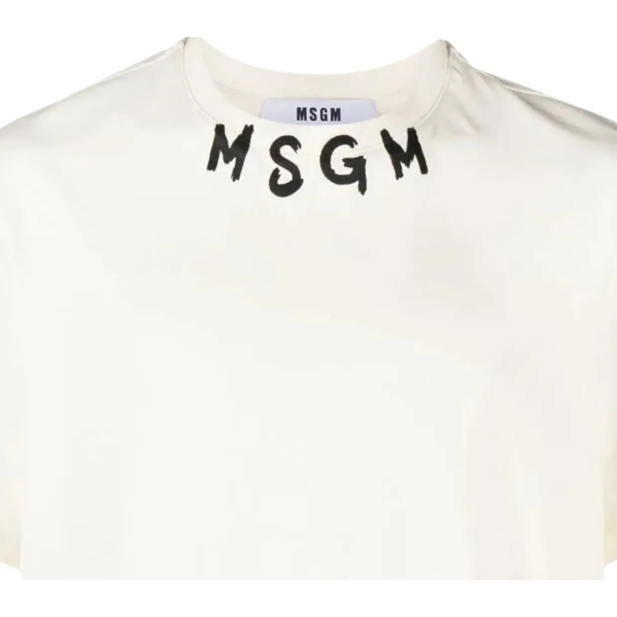 MSGM Brushstroke Collar Logo Ivory T-Shirt