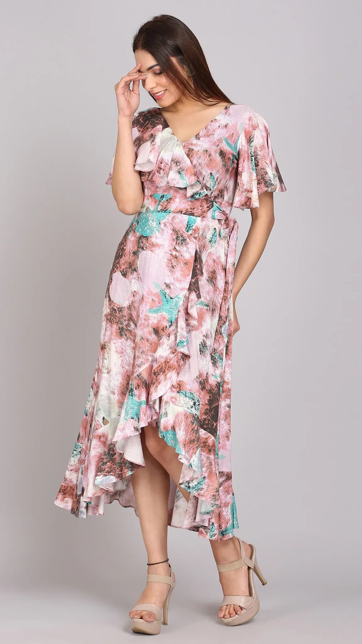 Multi Printed Wrap Maxi Dress