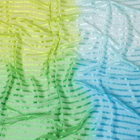 Multicolor synthetic chiffon fabric with gold stripe having same tone metallic dot foil in stripe design-D13648