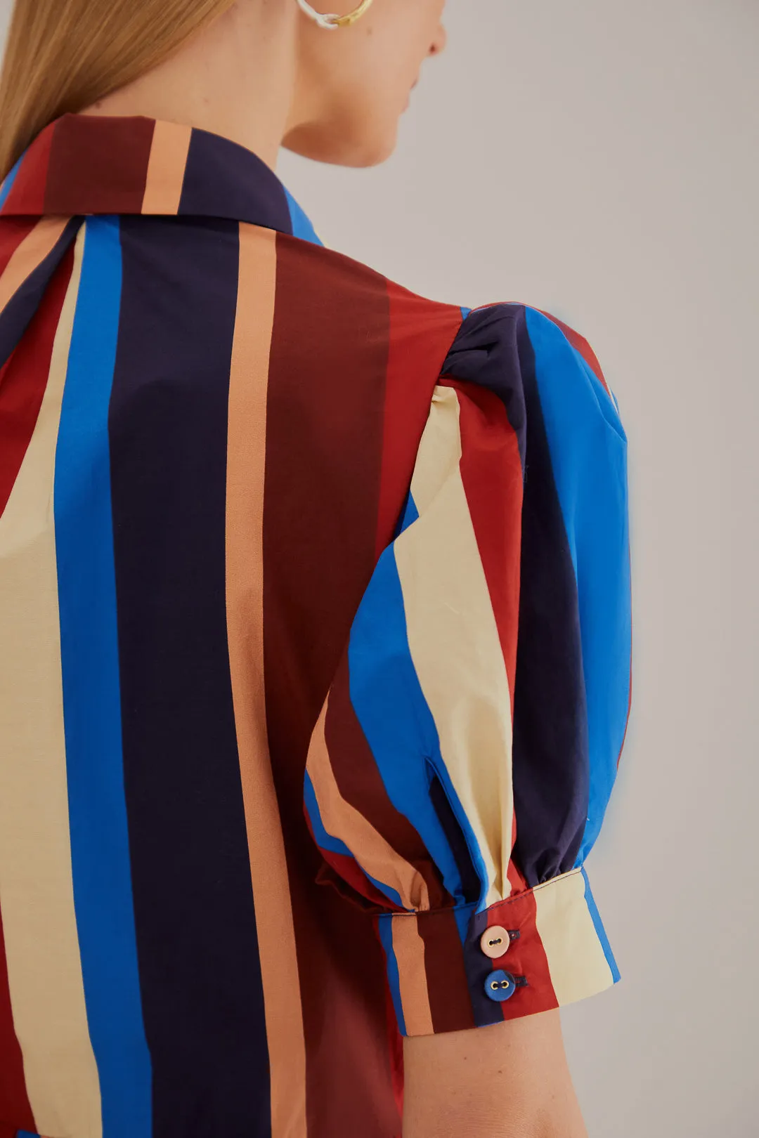 Multicolor Winter Stripes Short Sleeve Midi Dress