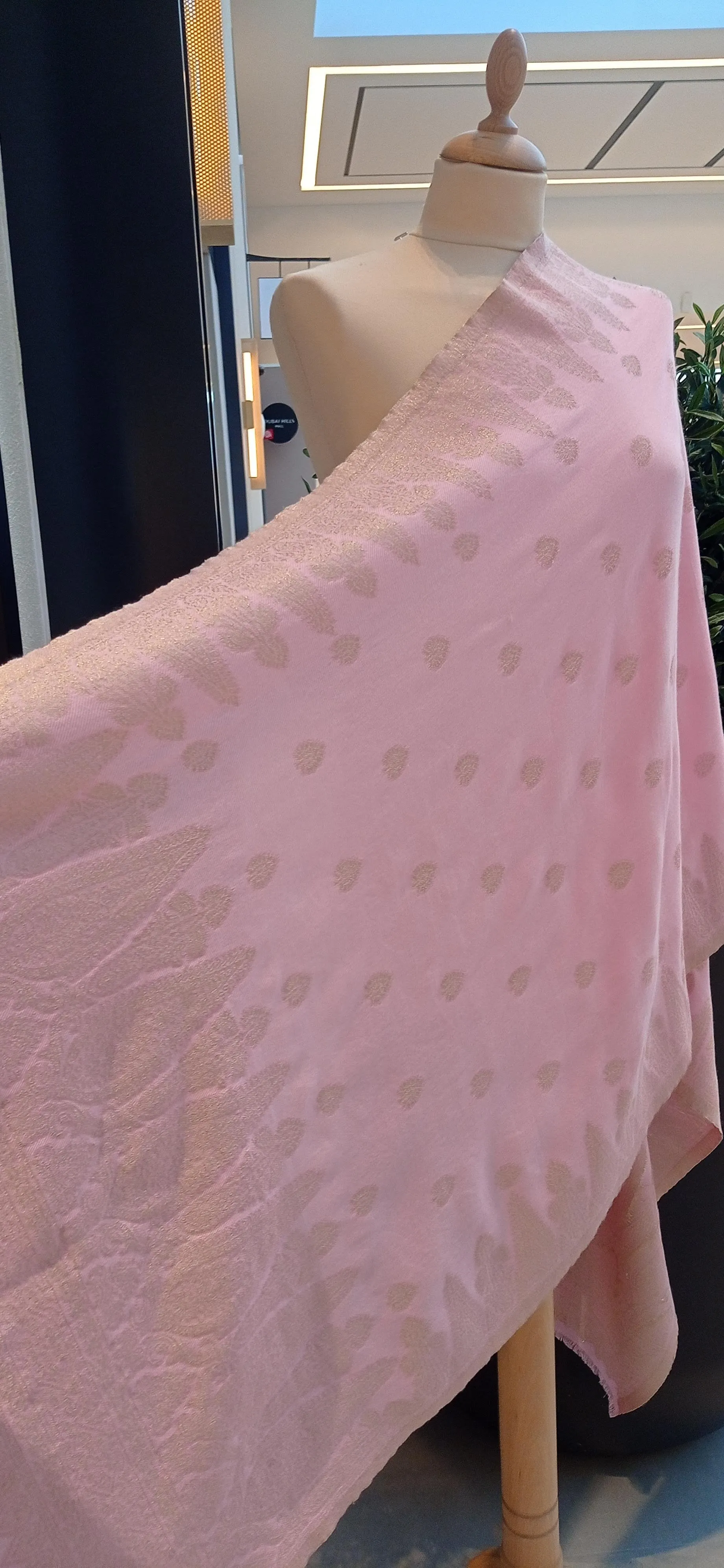 Myna Pink and Champagne Gold Zari Wool Scarf