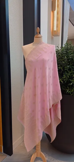 Myna Pink and Champagne Gold Zari Wool Scarf