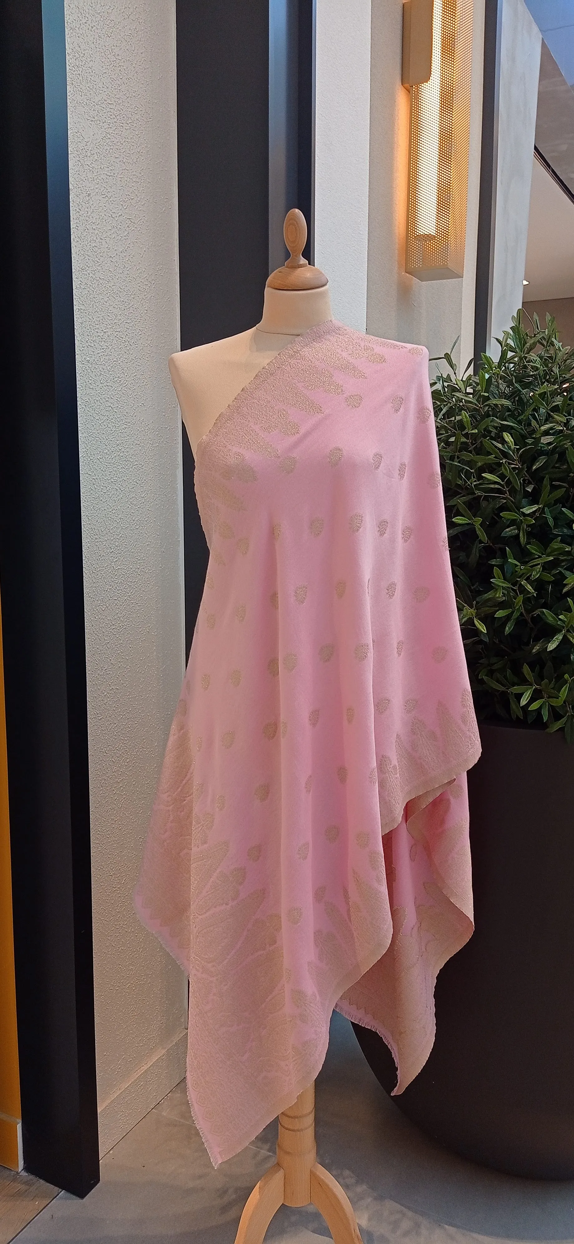Myna Pink and Champagne Gold Zari Wool Scarf