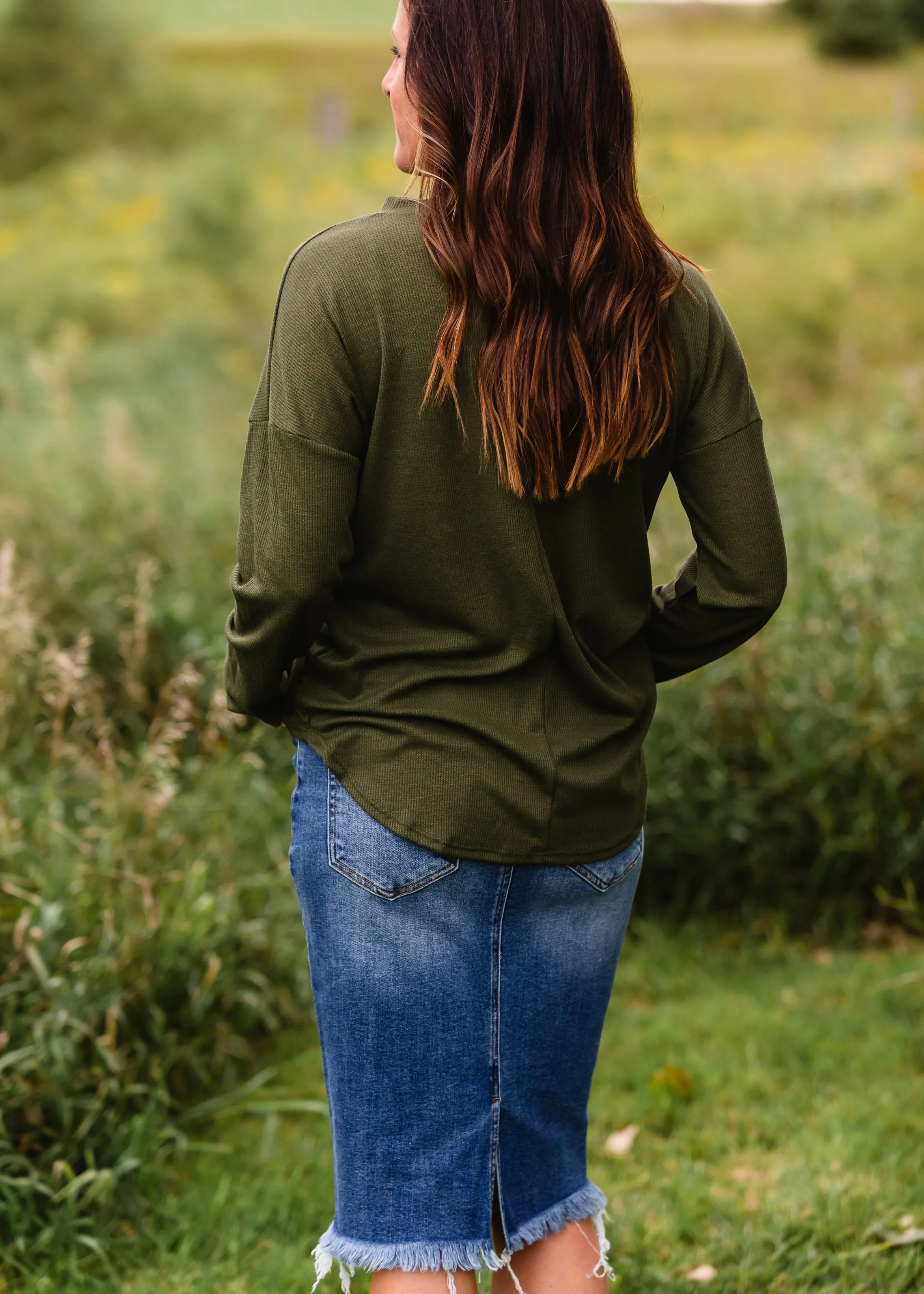 Olive Waffle Knit Pocket Top - FINAL SALE