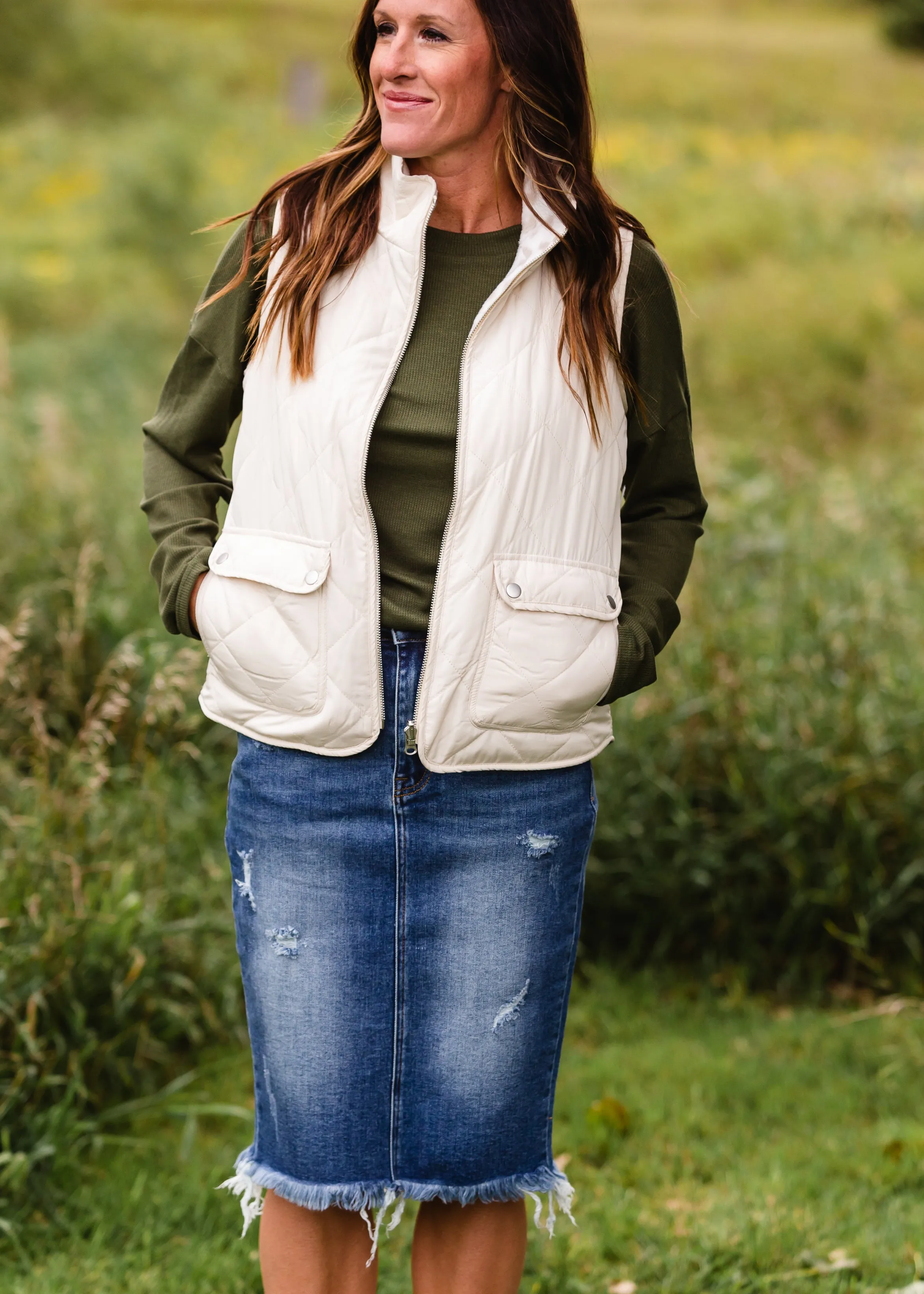 Olive Waffle Knit Pocket Top - FINAL SALE