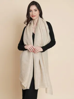 Pashtush Womens, Wool Extra Fine Count , Geometric Twilight Collection, Soft Metallic Thread  Woven, Ivory