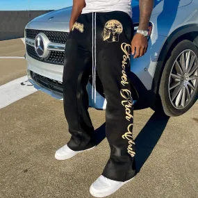 Personalized Letter Skull Print Pocket Flared Trousers