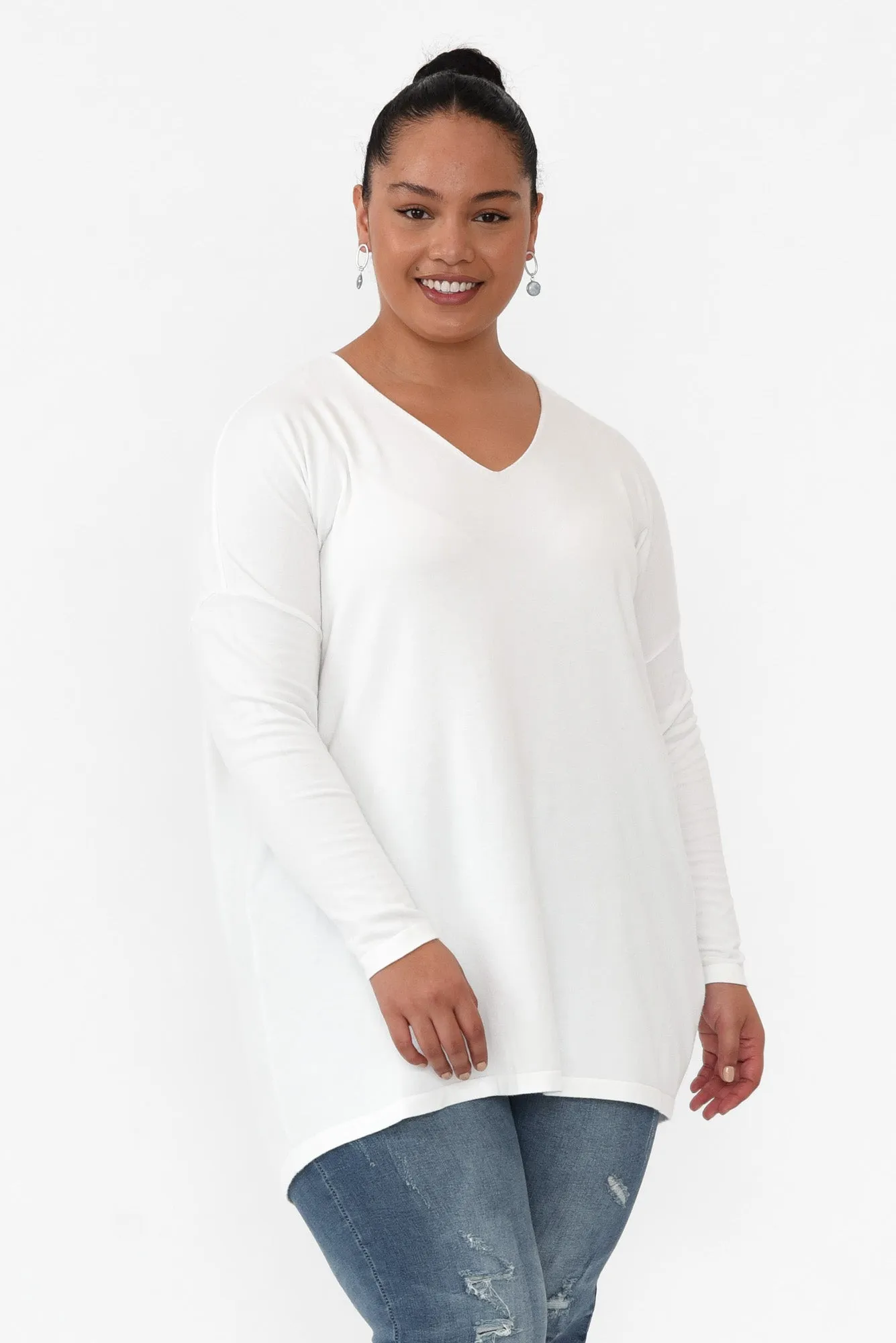 Piper White V Neck Knit Jumper