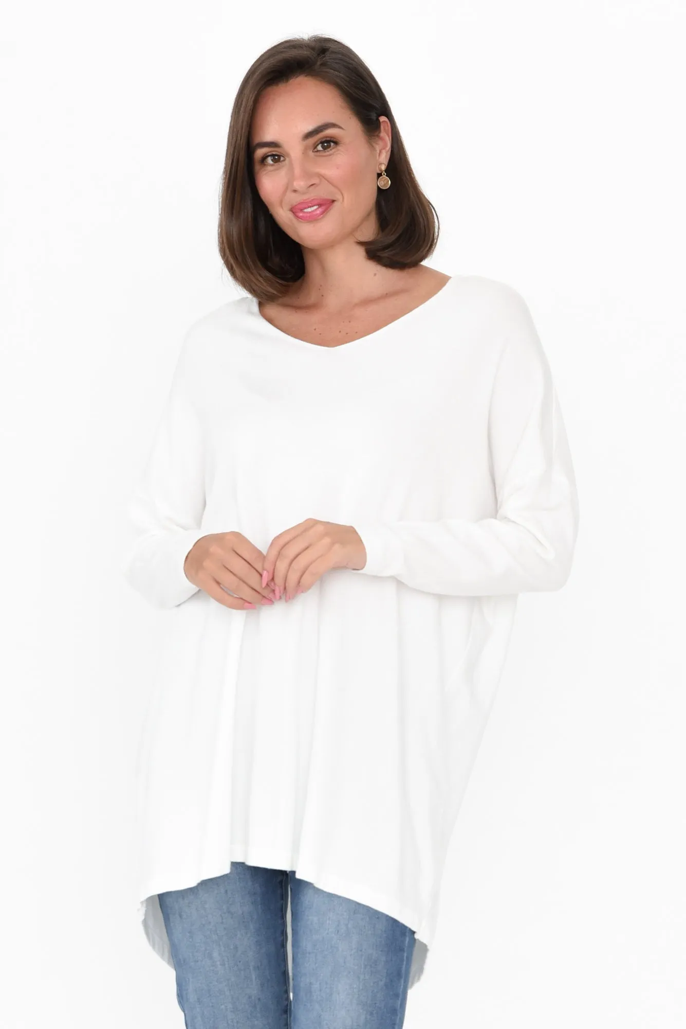 Piper White V Neck Knit Jumper