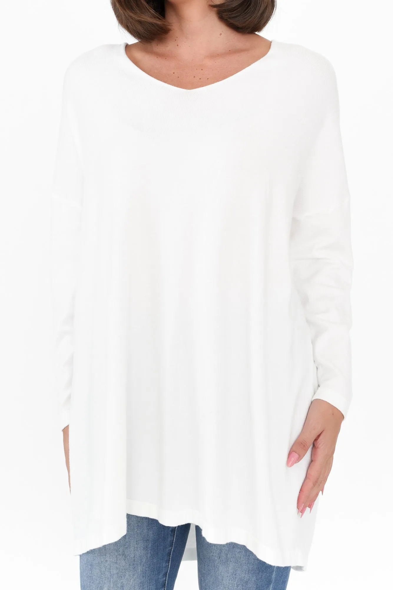 Piper White V Neck Knit Jumper