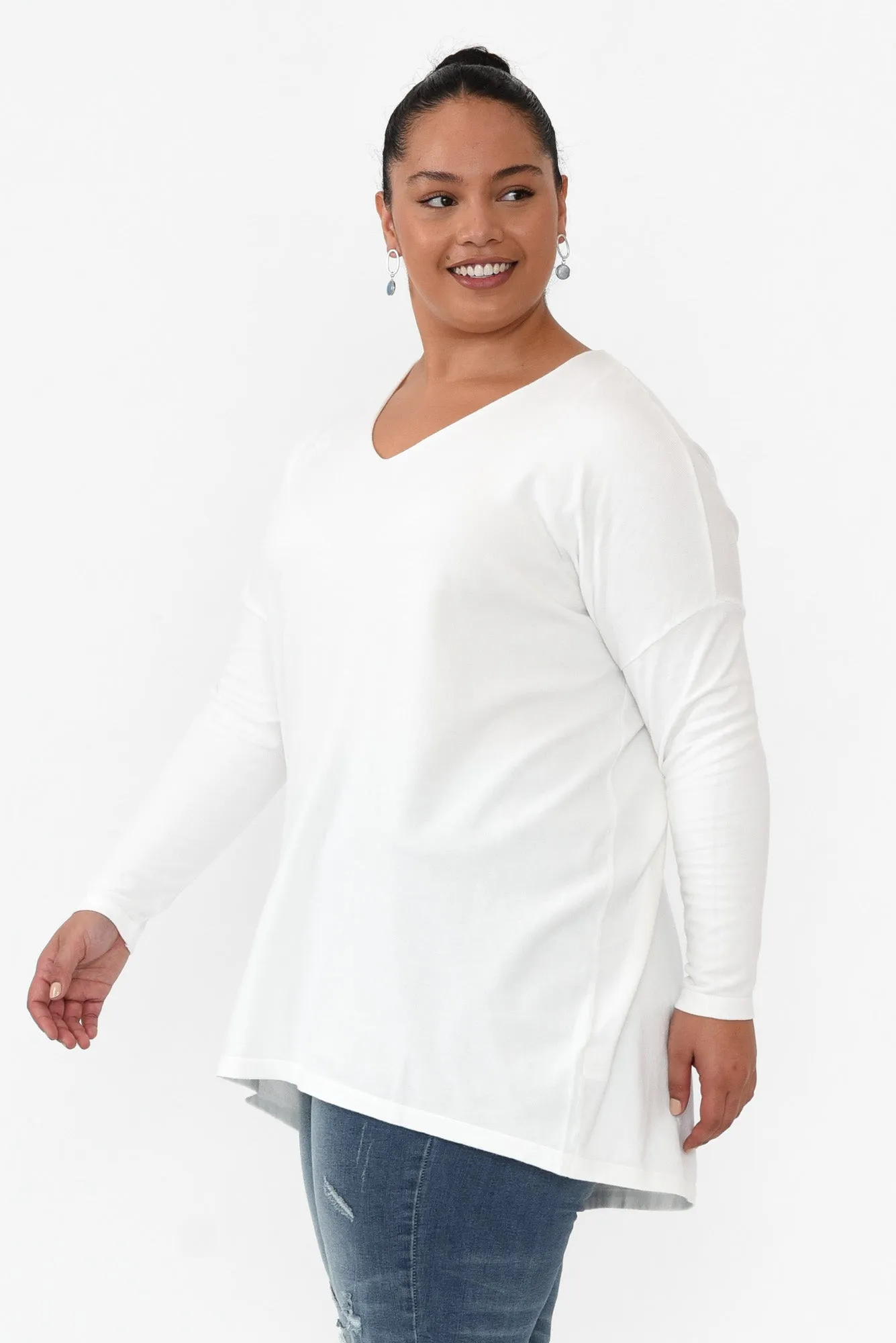 Piper White V Neck Knit Jumper
