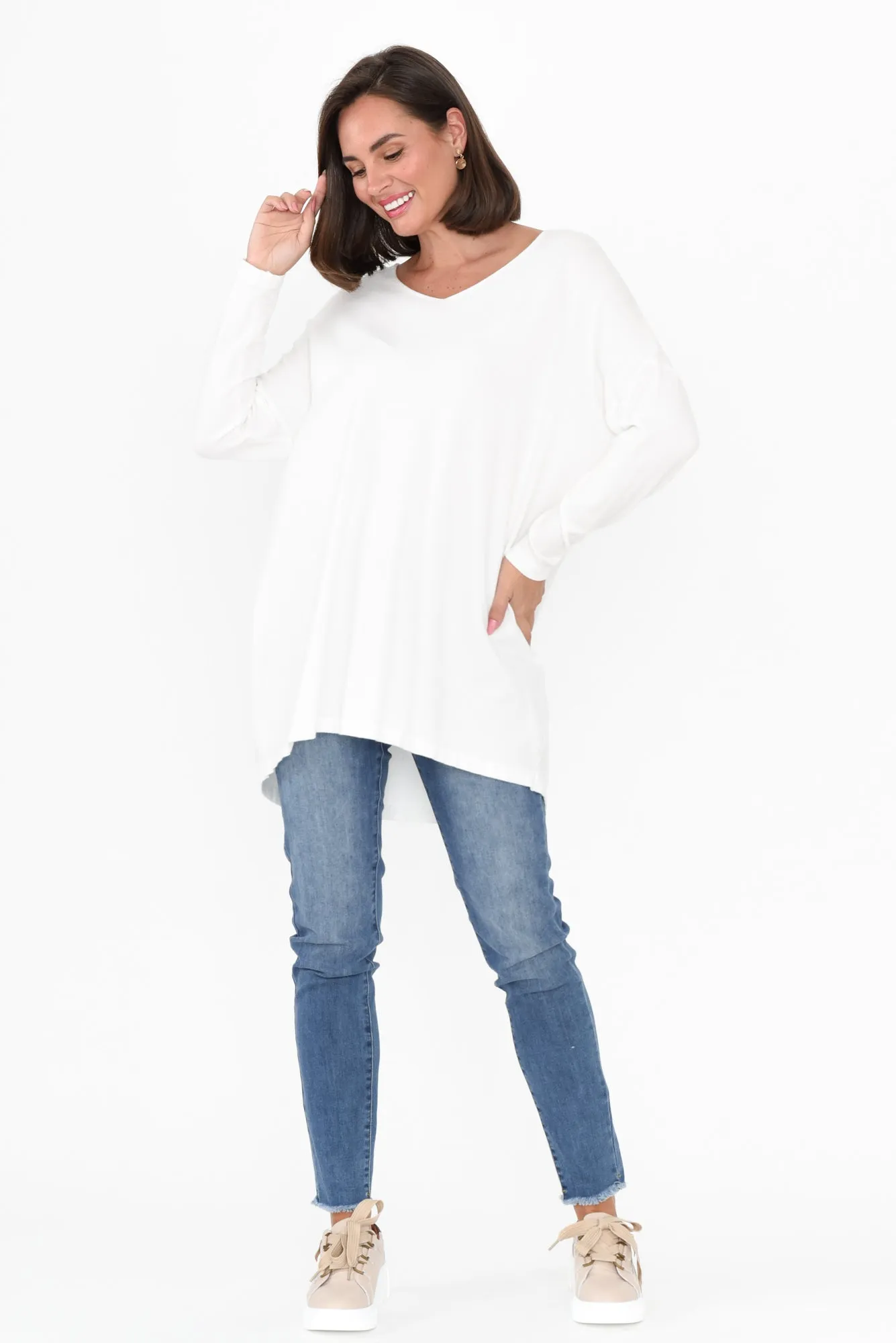 Piper White V Neck Knit Jumper