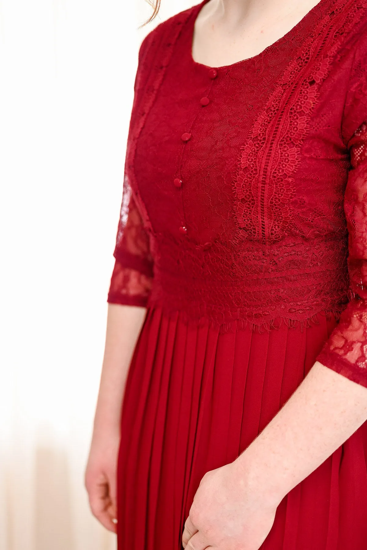 Pleated Midi Dress Style 2764 in Burgundy