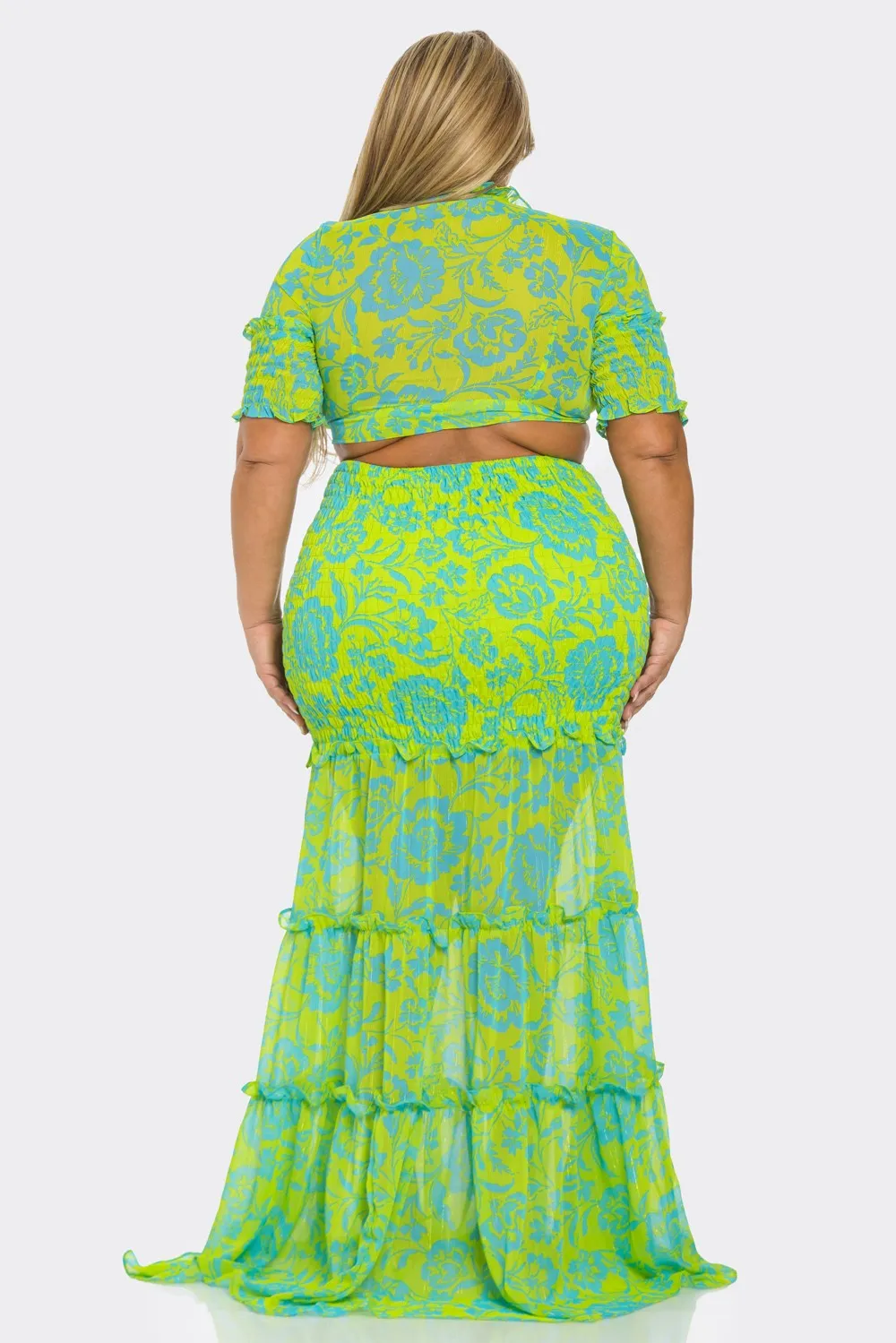 PLUS SIZE 2PCS TOP & SKIRT SET