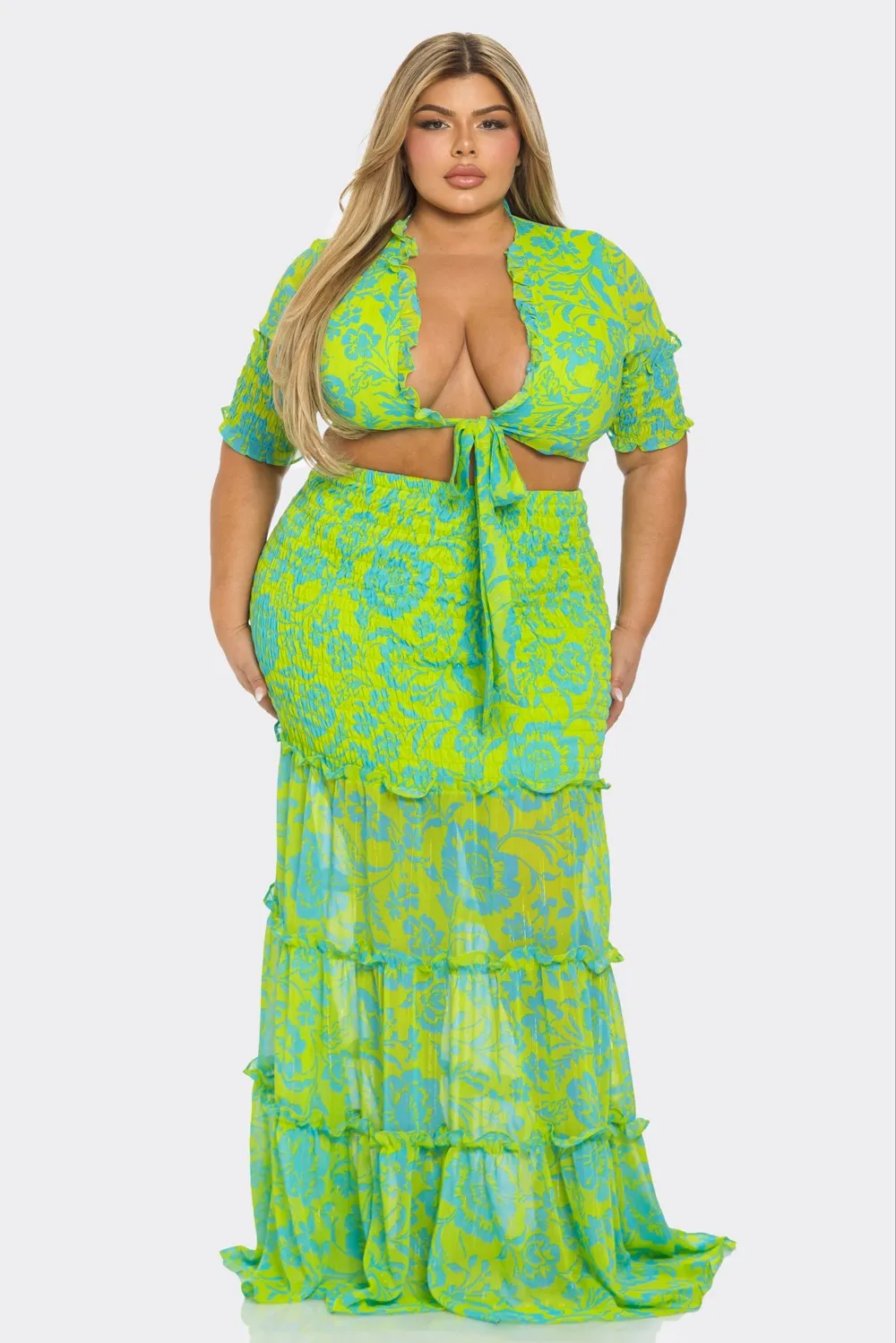 PLUS SIZE 2PCS TOP & SKIRT SET