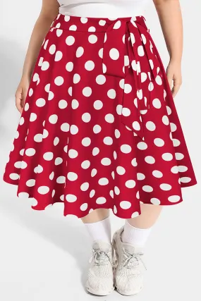 Polka Dot Pockets A-lined Lace-up Midi Skirt