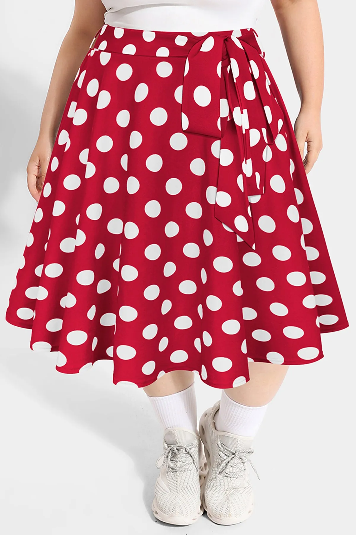 Polka Dot Pockets A-lined Lace-up Midi Skirt