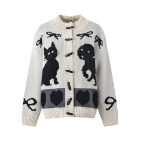 Pre Order:  Love Bow Jacquard Knitted Cardigan