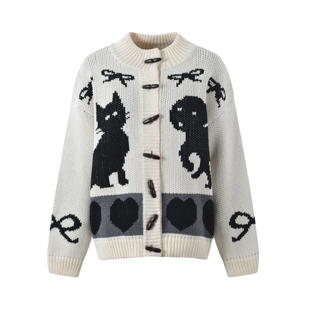 Pre Order:  Love Bow Jacquard Knitted Cardigan