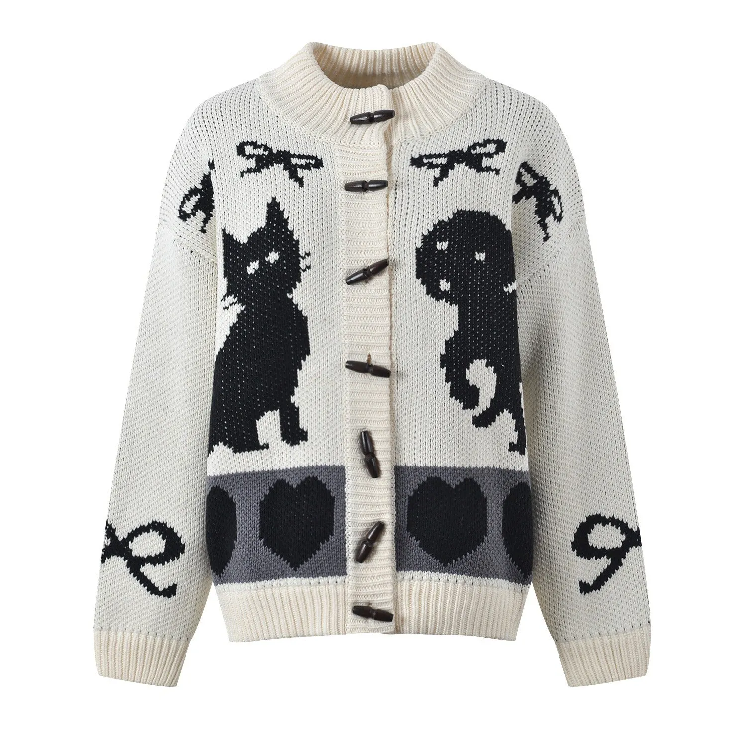Pre Order:  Love Bow Jacquard Knitted Cardigan