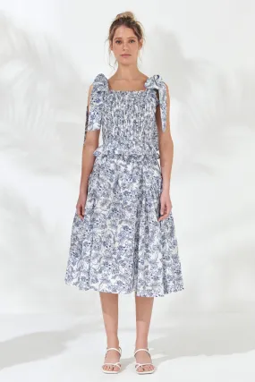 Print Linen Midi Skirt