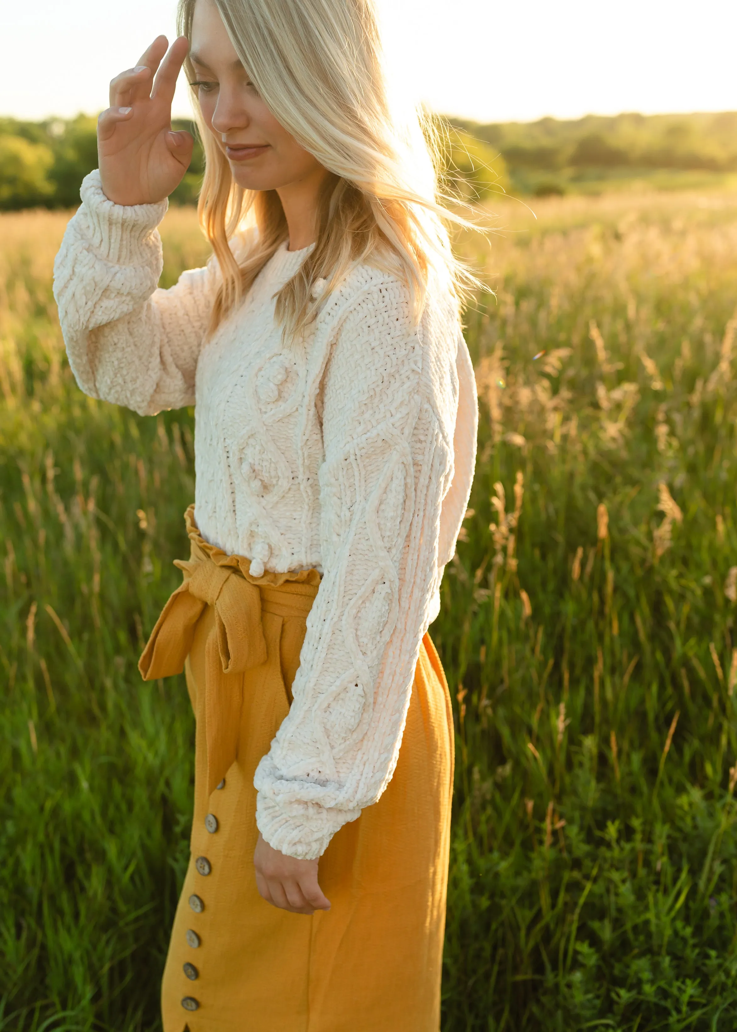 Pullover Chenille Pom Detail Sweater