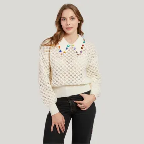 Rene Derhy Caledonie Jumper With Embellished Collar | Cream