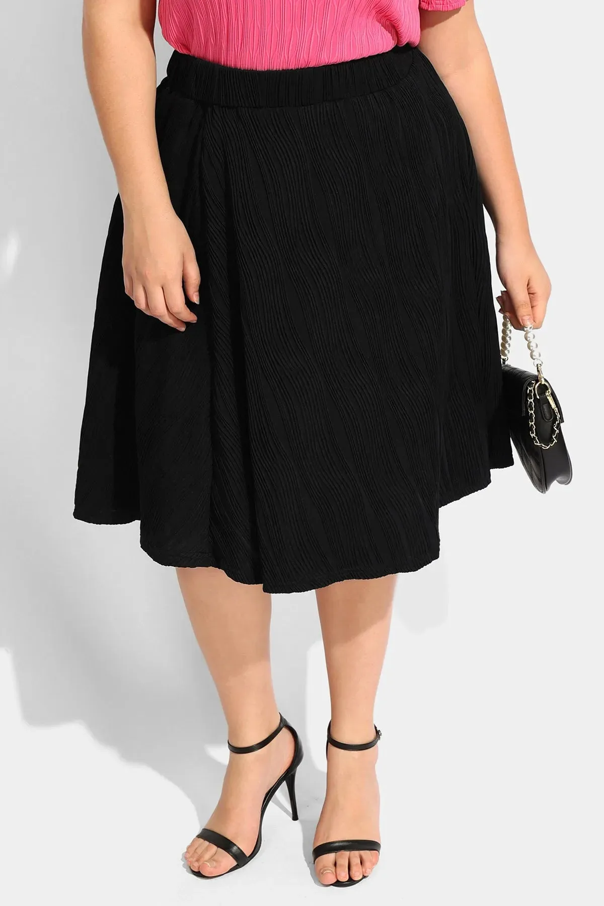 Ritera Elasticated Waist Midi Black Skirt