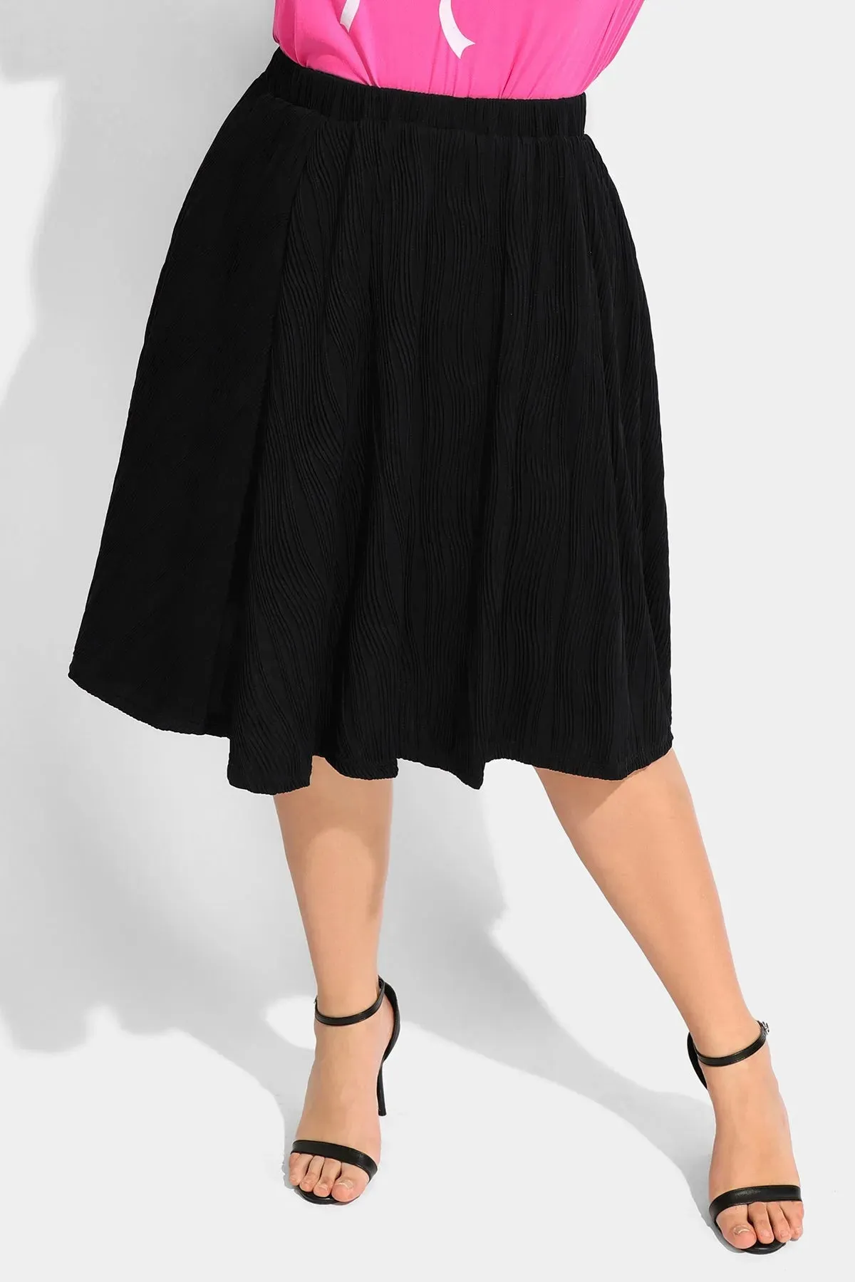 Ritera Elasticated Waist Midi Black Skirt