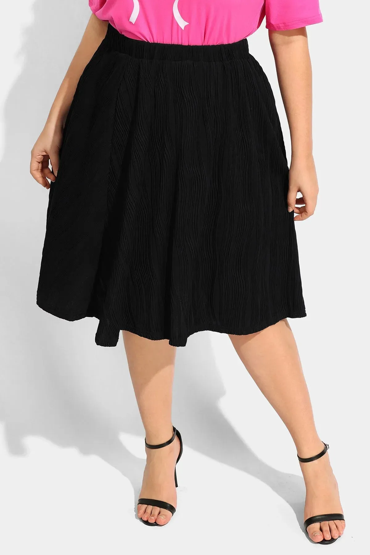 Ritera Elasticated Waist Midi Black Skirt