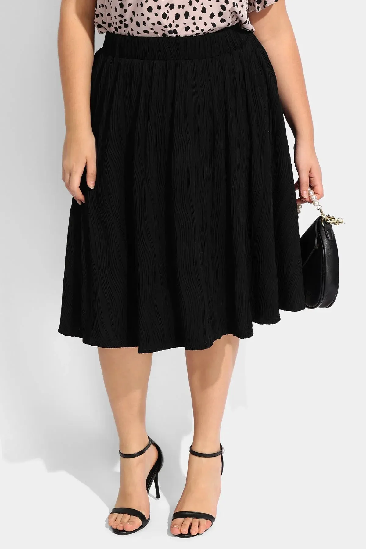 Ritera Elasticated Waist Midi Black Skirt