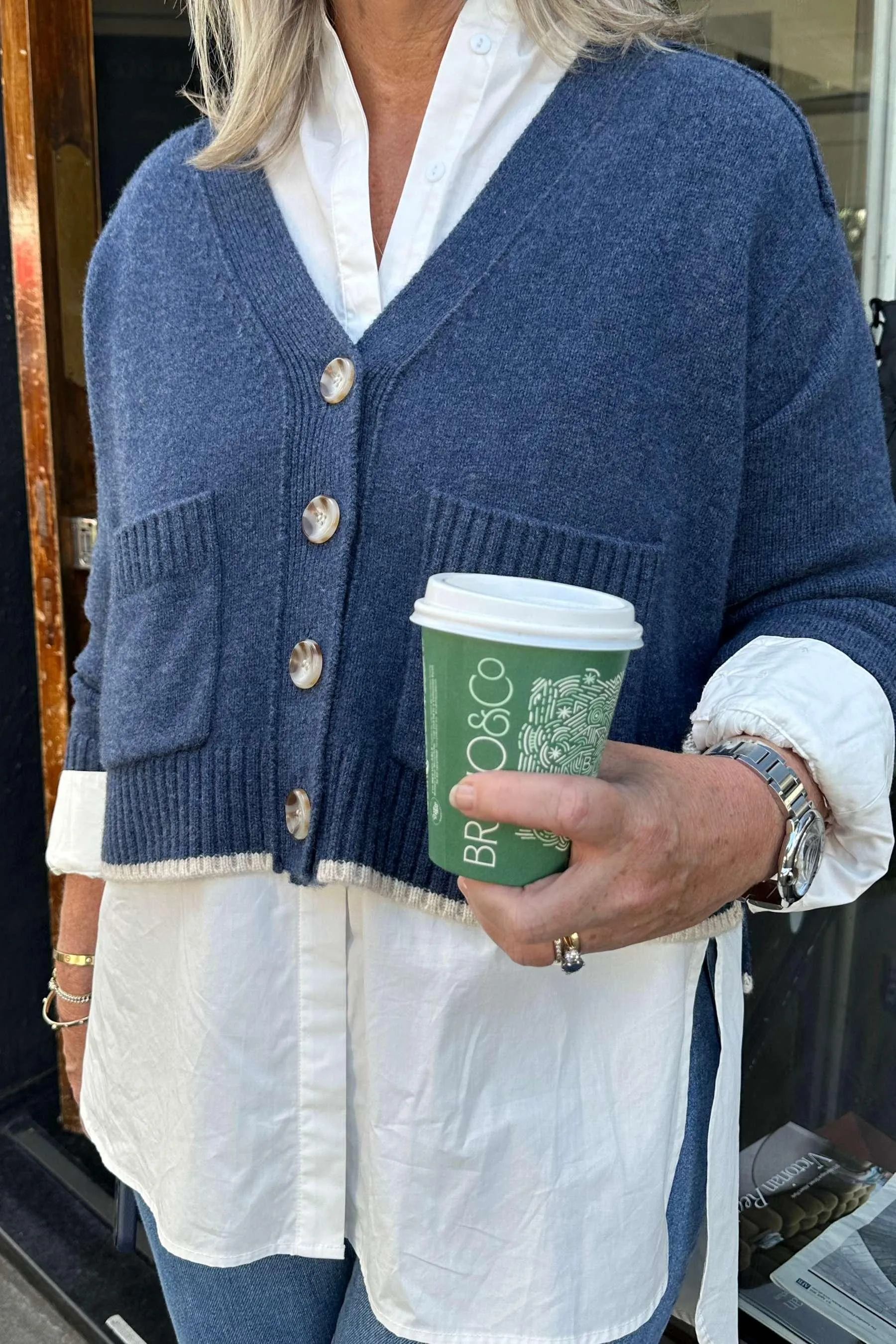 Rosie Cardigan | Denim Blue with Oat Tips