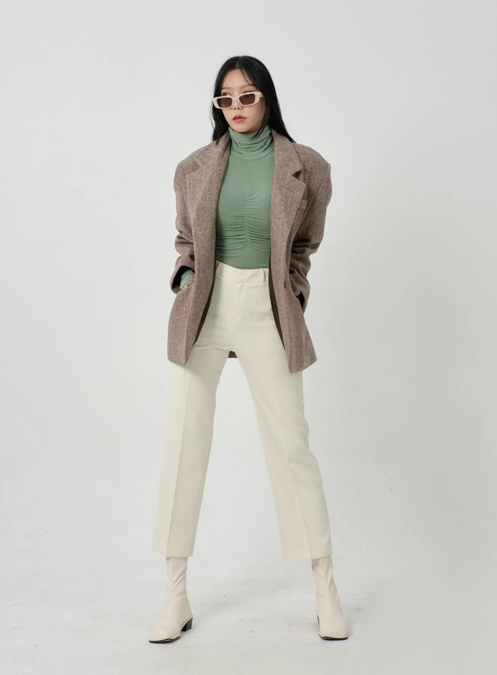 Ruched Bust Long Sleeve Turtleneck ID22