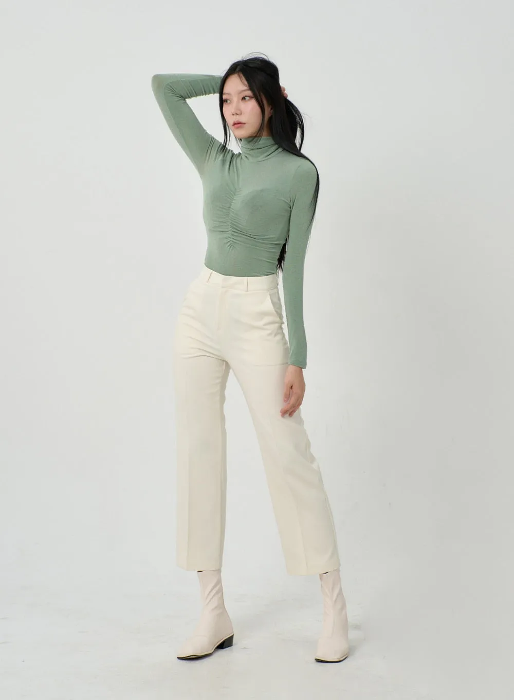 Ruched Bust Long Sleeve Turtleneck ID22