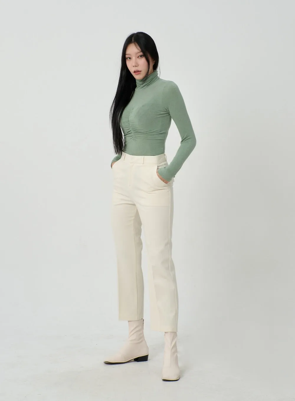 Ruched Bust Long Sleeve Turtleneck ID22