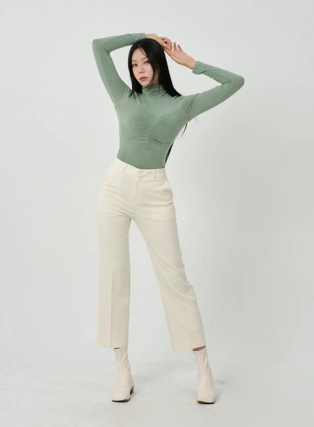 Ruched Bust Long Sleeve Turtleneck ID22