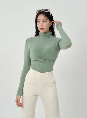 Ruched Bust Long Sleeve Turtleneck ID22